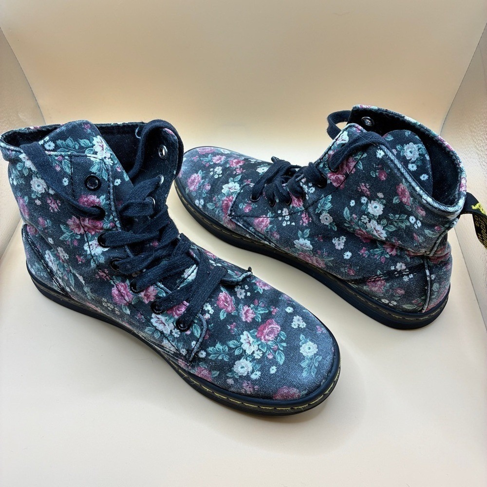 Dr Martens Womens Hackney 7 Canvas Floral Black Combat Boot Cottagecore Goth - Picture 4 of 12